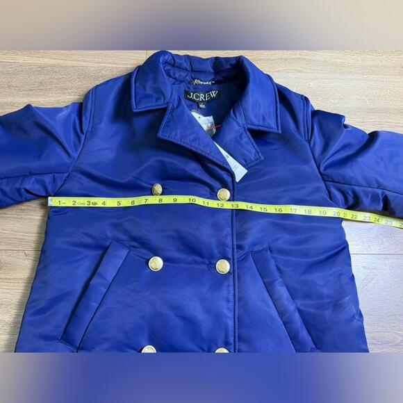 NWT J. Crew Peacoat Puffer Jacket In Lightweight Shiny Nylon Blue Size Small - Picture 9 of 12